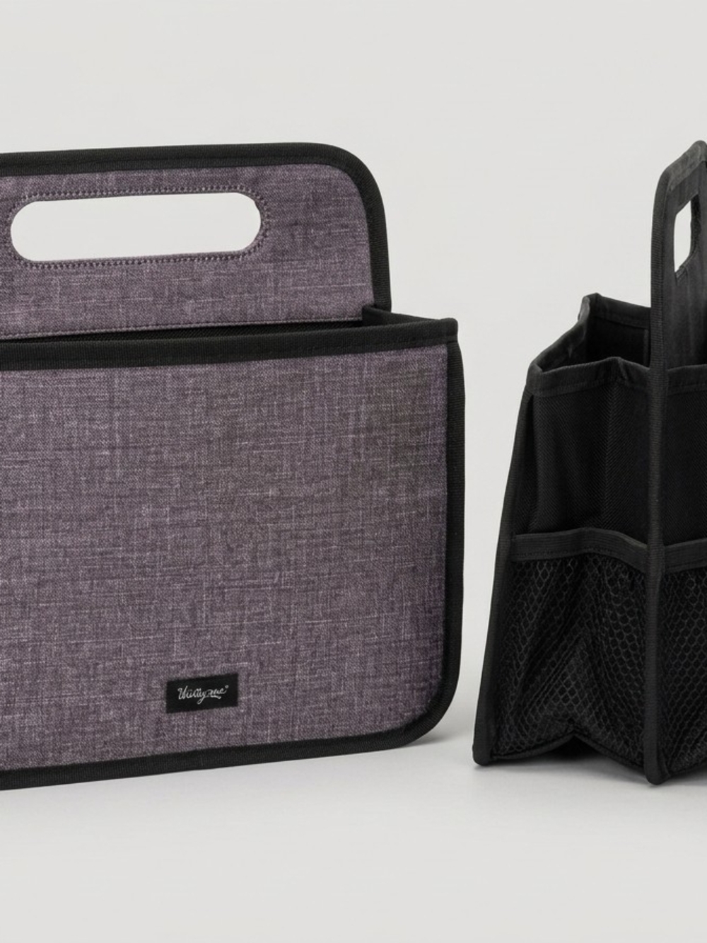 (2) Thirty-One. Grey Fabric Tote Caddy with Cutout Handles